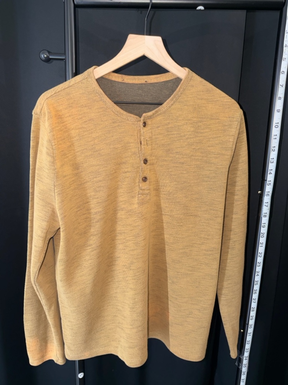 H&M Men's Mustard Long-Sleeve Henley Shirt